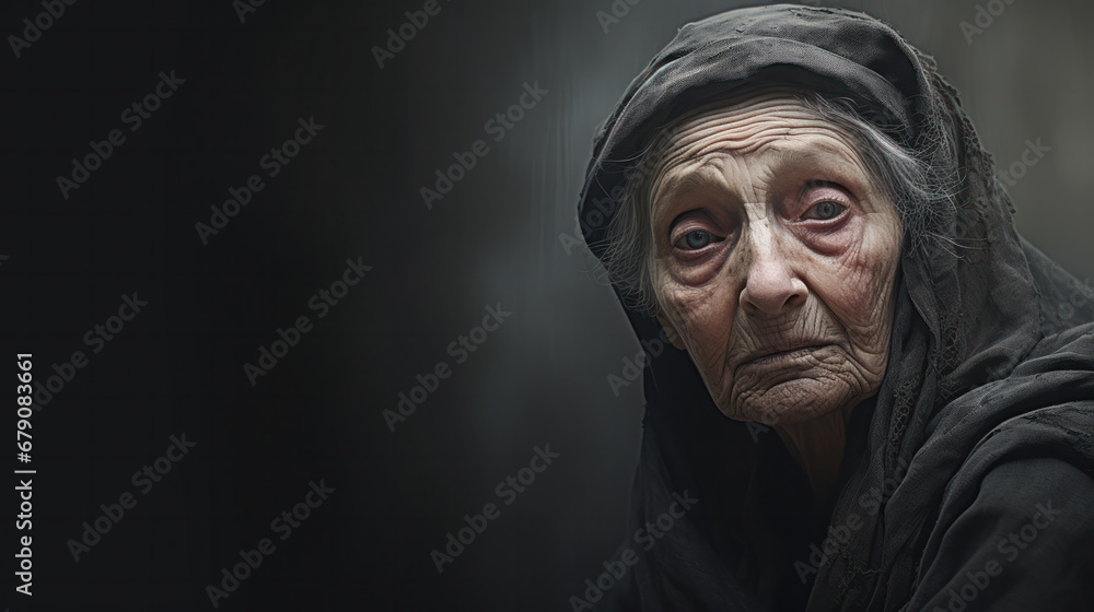 A portrait of an elderly woman with a black background A portrait of an elderly woman with a black background