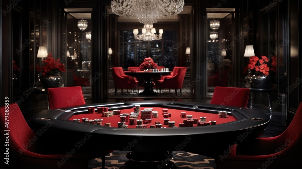 Baccarat Elegance A Glimpse Inside the Luxurious VIP Lounge of the Exclusive Casino - obrazy, fototapety, plakaty 