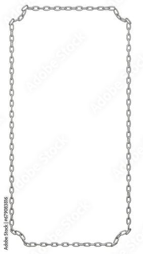 Crafted from a single line of metal chains, this rectangular frame design is available in PNG format with a transparent background. Vertical 