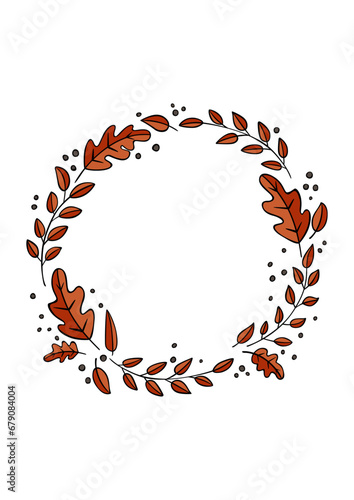 Round empty frame made of autumn leaves