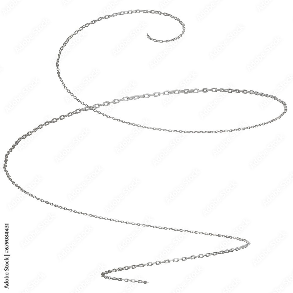 An illustration in 3D portraying a spiral line formed by interconnected metal chains, available in PNG with a transparent background. An illustration in 3D portraying a spiral line formed by interconnected metal chains, available in PNG with a transparent background.