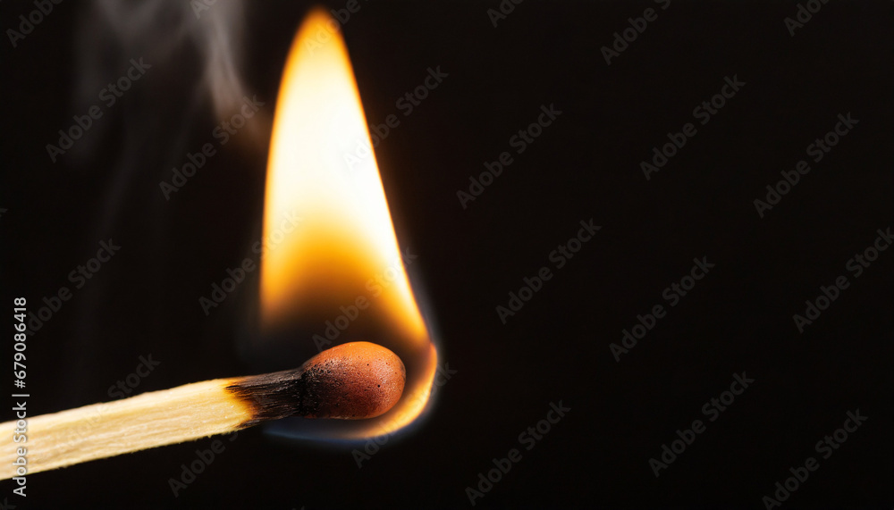 Macro photography of a burning match stick against black background Macro photography of a burning match stick against black background