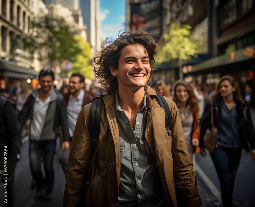 joyful millennials commuting in an urban setting joyful millennials commuting in an urban setting