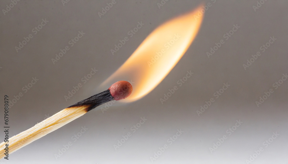 Macro photography of a burning match stick against white background Macro photography of a burning match stick against white background
