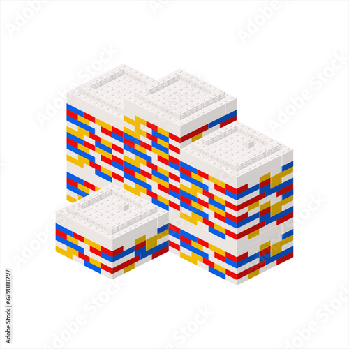 Shopping center building made of plastic blocks. Vector