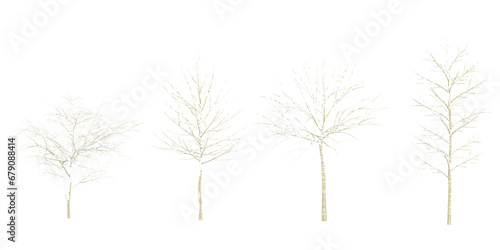 Christmas Trees Covered in Snows with transparent background, 3D rendering, for illustration, digital composition, architecture visualization