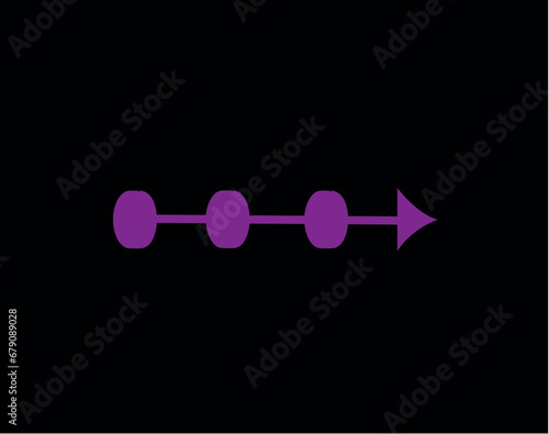 Neon arrow in carton style. This crazy-shaped, purple arrow - a standout element in versatile set for black backgrounds. Vector illustration.