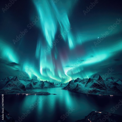 Beautiful landscape with aurora borealis © Deanmon