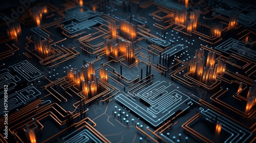 an abstract representation of CPU circuits as a digital art installation. photo