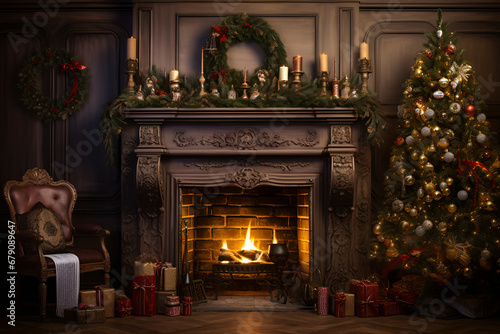 Wallpaper Mural christmas tree with fireplace Torontodigital.ca