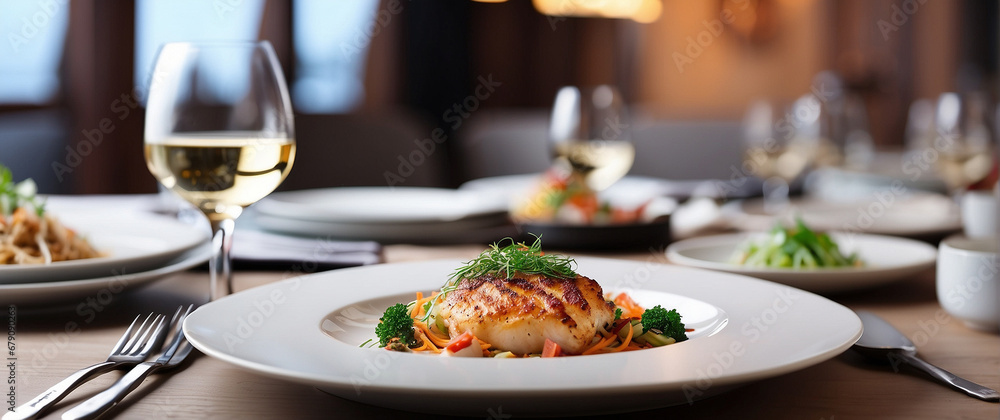Food is on the table. Salad, dish and bread on the table. Lunch at a restaurant Food is on the table. Salad, dish and bread on the table. Lunch at a restaurant