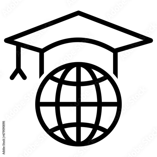 Graduation cap and world icon. Editable Pixel perfect stroke line vector icon set. Education and science icons. School, student, homework and education concept.