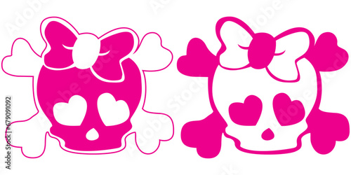 A shard with a bow. Girl pink shard in two variations. Hearts instead of eyes, cute girl skull.