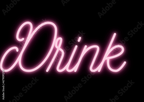 Drink - neon tubular writing - pink color - black background changeable to other colors or transparent - ideal for menus, photos, boxes, advertising, presentations