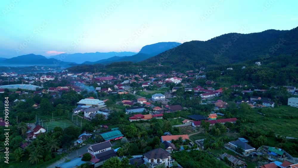 Sunset Silhouettes: Aerial Vistas of Downtown Luang Prabang Sunset Silhouettes: Aerial Vistas of Downtown Luang Prabang