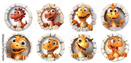 set of funny cute Dinosaurs  looks of Wall on transparent, isolated background, png, generated ai © weissdesign