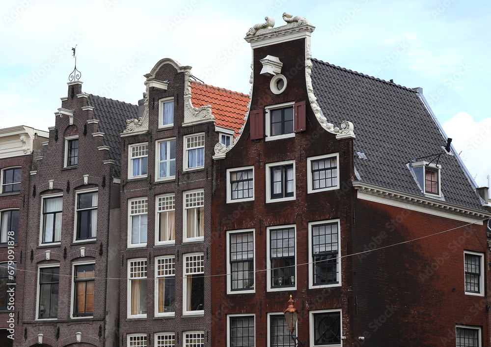 Fototapeta premium Amsterdam Herengracht Canal Brick House Facades Close Up, Netherlands