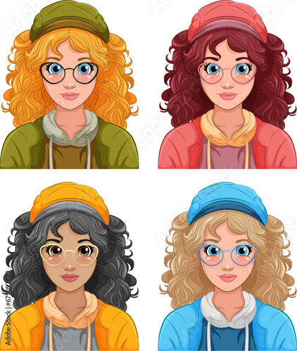Woman wearing glasses and caphead cartoon isolated