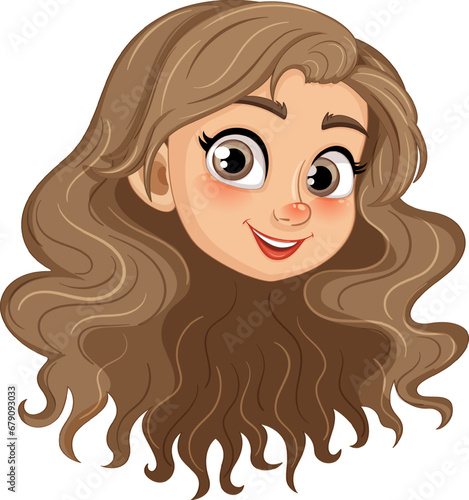 Smiling Girl with Beautiful Brown Long Hair