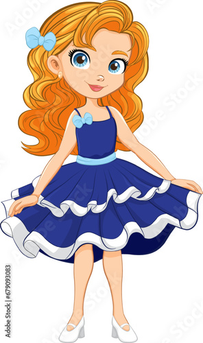 Adorable Cartoon Girl in Fancy Cocktail Party Dress