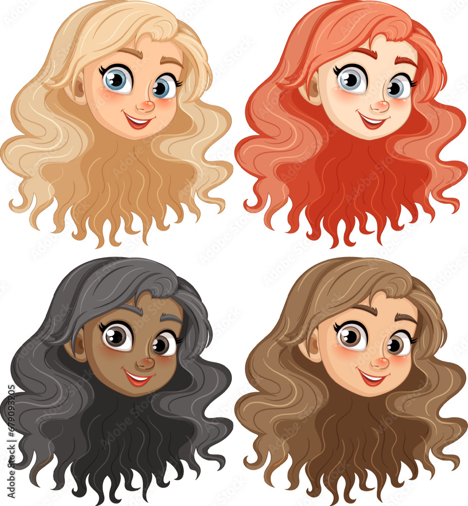 Smiling Head: Beautiful Girls with Long Hair Smiling Head: Beautiful Girls with Long Hair