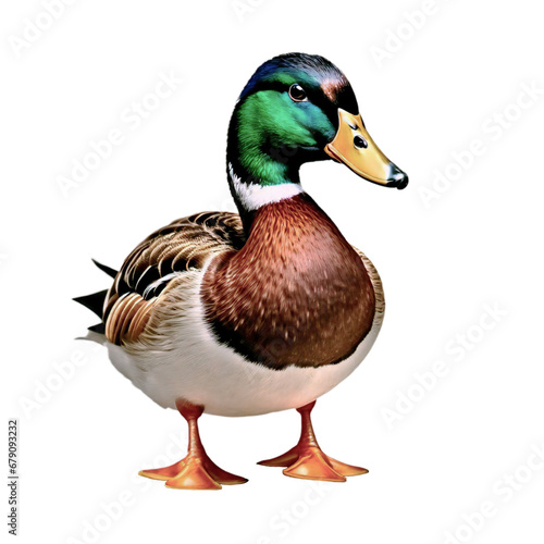 mallard duck portrait isolated on white. Transparent background png.  photo