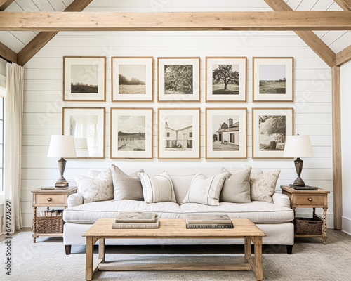 Gallery wall, home decor and wall art over sofa, framed art in modern English country cottage sitting room interior, living room for diy printable artwork and print shop photo