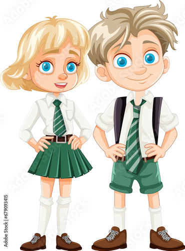 Male and Female Students in Cartoon Uniforms
