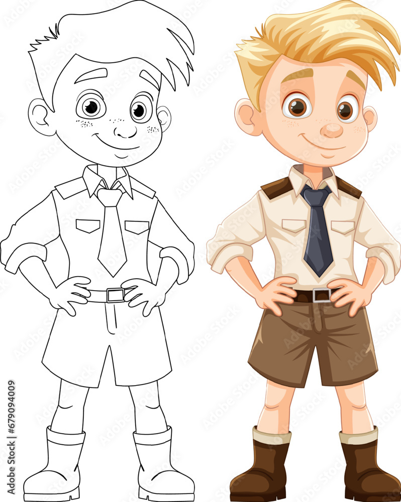 Cute Blond Hair Boy in Sergeant Officer Cartoon Uniform Cute Blond Hair Boy in Sergeant Officer Cartoon Uniform
