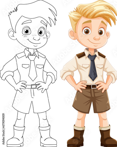 Cute Blond Hair Boy in Sergeant Officer Cartoon Uniform