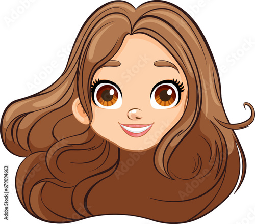 Smiling Woman with Big Eyes and Long Brown Hair