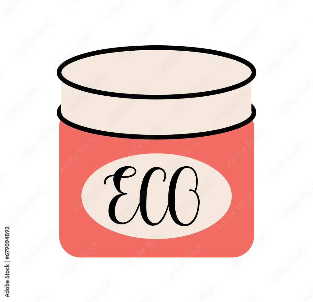Eco product in flat cartoon style. This illustration demonstrate element of a set of natural products, including a soothing cream, is artfully displayed in a colorful design. Vector illustration. Eco product in flat cartoon style. This illustration demonstrate element of a set of natural products, including a soothing cream, is artfully displayed in a colorful design. Vector illustration.