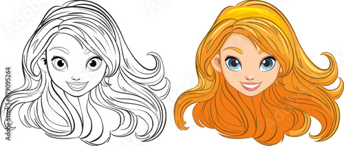 Beautiful Woman with Long Hair: Vector Cartoon Illustration