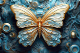 Bunter Schmetterling in verschiedenen Kunststilen - blau gold Steampunk