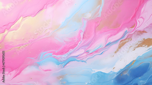 watercolor paint background pink blue color and golden texture marble. Generative AI.