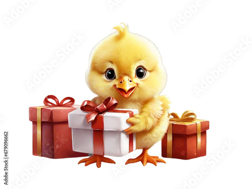 Wallpaper Mural art of a character of a chick baby of chicken holding gift box Torontodigital.ca