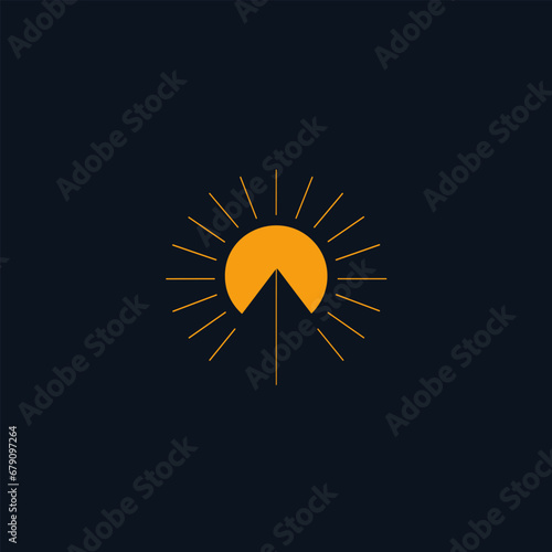 Solar power filled orange logo. Mountain sunrise landscpe icon. Sustainability business value. Design element. Created with artificial intelligence. Ai art for corporate branding, website photo