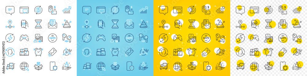 Vector icons set of Chemistry lab, Renewable power and Pyramid chart line icons pack for web with Inventory cart, Text message, Alarm clock outline icon. Phone protect, Swipe up. Vector Vector icons set of Chemistry lab, Renewable power and Pyramid chart line icons pack for web with Inventory cart, Text message, Alarm clock outline icon. Phone protect, Swipe up. Vector