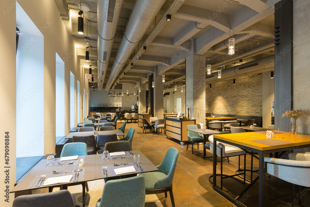 Interior of a hotel lounge restaurant