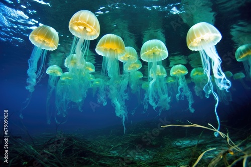 a tank filled with luminous jellyfish