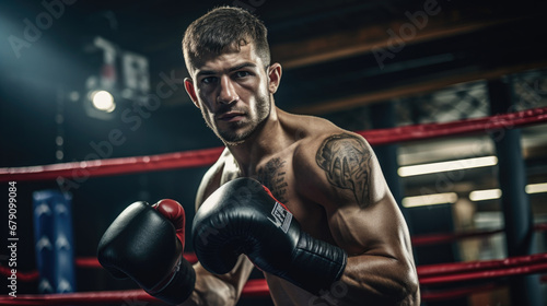 Image of a male professional beginner boxer training in the gym