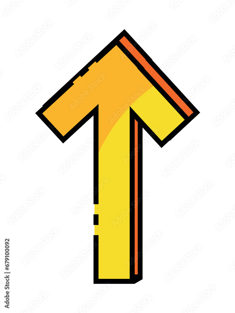 Arrow of set in cartoon style. This image with 3D yellow arrow creates a sense of forward movement and direction within the composition. Vector illustration. Arrow of set in cartoon style. This image with 3D yellow arrow creates a sense of forward movement and direction within the composition. Vector illustration.