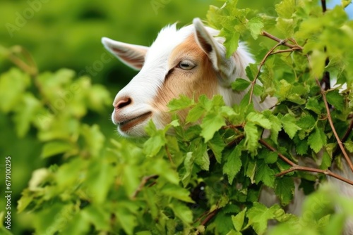 a goat chowing down on a shrub © altitudevisual