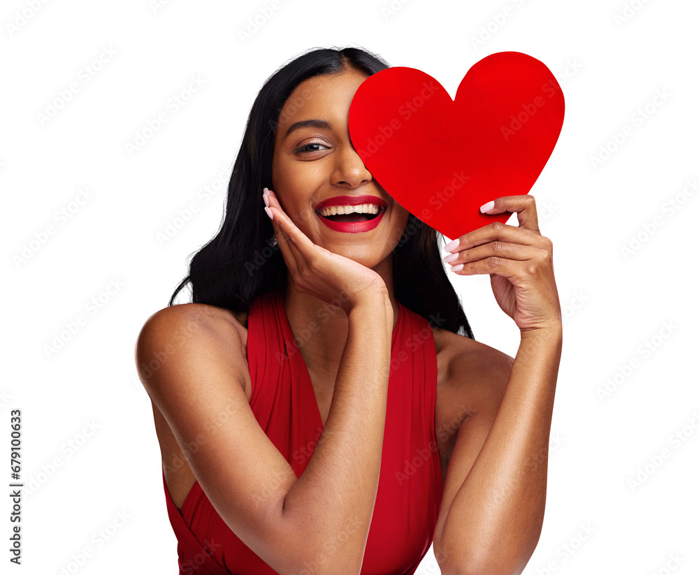 Portrait, heart and woman with card on valentines day isolated on png transparent background for love. Red lips, emoji and happy young female holding a shape or symbol of affection, care or sign Portrait, heart and woman with card on valentines day isolated on png transparent background for love. Red lips, emoji and happy young female holding a shape or symbol of affection, care or sign