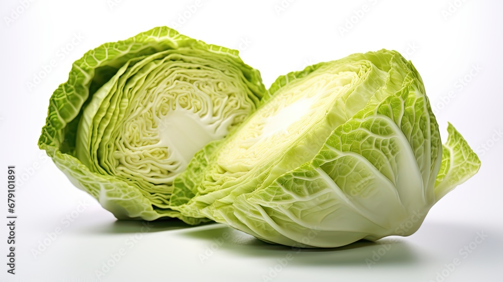Split cabbage isolated on white background - obrazy, fototapety, plakaty 