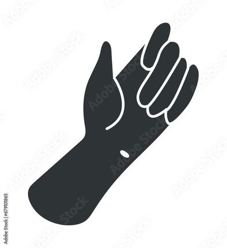 Element of hand set in flat black design. In this stunning illustration the black and white style brings a single hand's position and fingers to life with remarkable precision. Vector illustration.