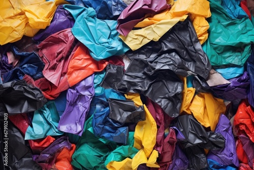 flat-lay of multicolored, crumpled wrapping paper © altitudevisual