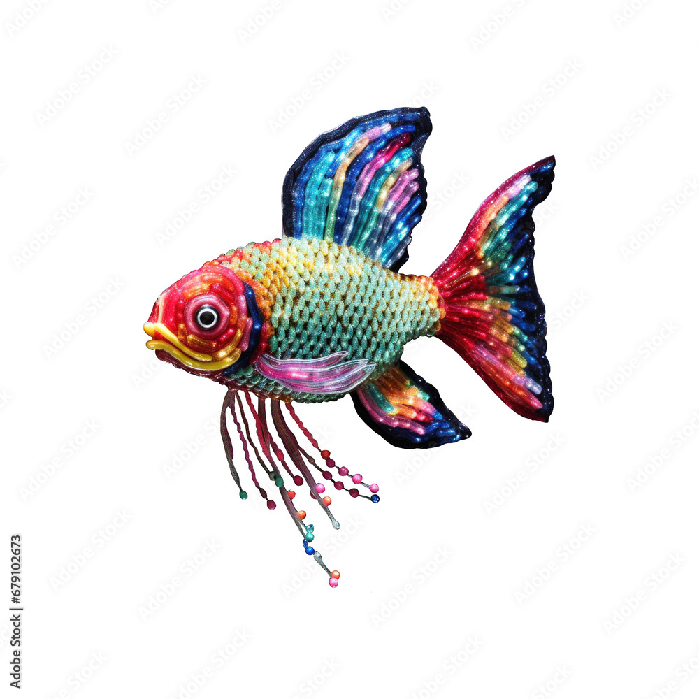 Fototapeta premium Decorative beaded fish clipart. Generative AI