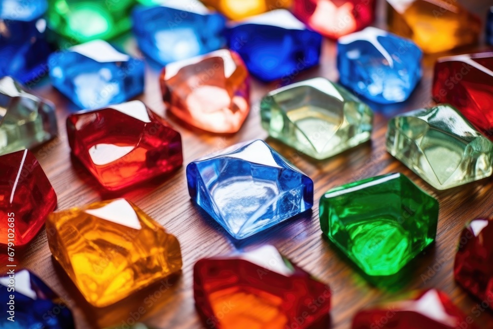 high-angle view of colored glass pieces on a table high-angle view of colored glass pieces on a table