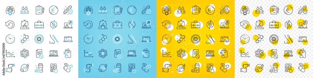 Vector icons set of Timer, Recovery data and Waterproof line icons pack for web with Clipboard, Vaccination passport, Diagram chart outline icon. Electronic thermometer, Music. Vector Vector icons set of Timer, Recovery data and Waterproof line icons pack for web with Clipboard, Vaccination passport, Diagram chart outline icon. Electronic thermometer, Music. Vector